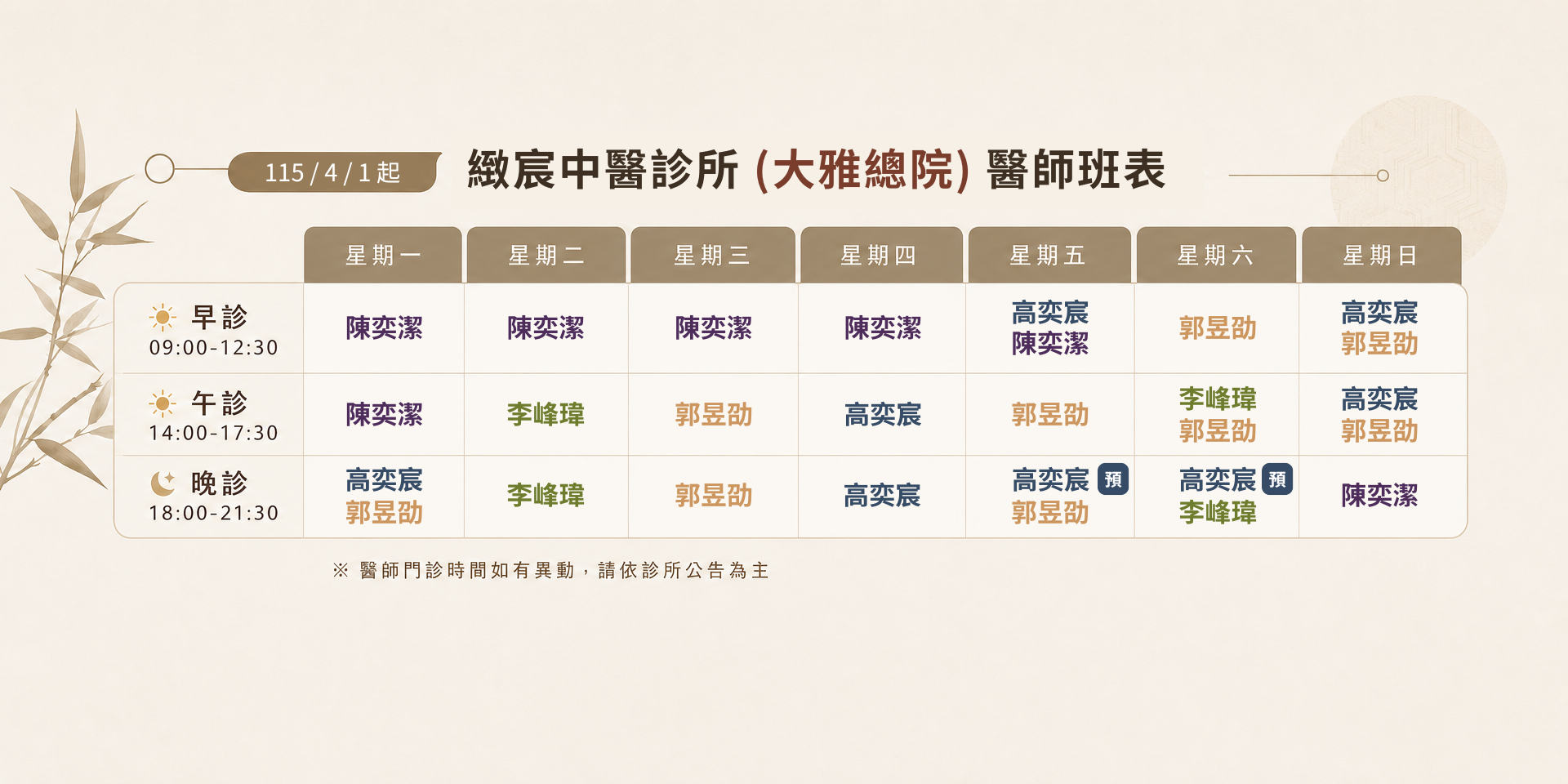 診療班表